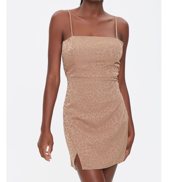 NWOT cheetah/leopard tan satin mini dress - Picture 7 of 10